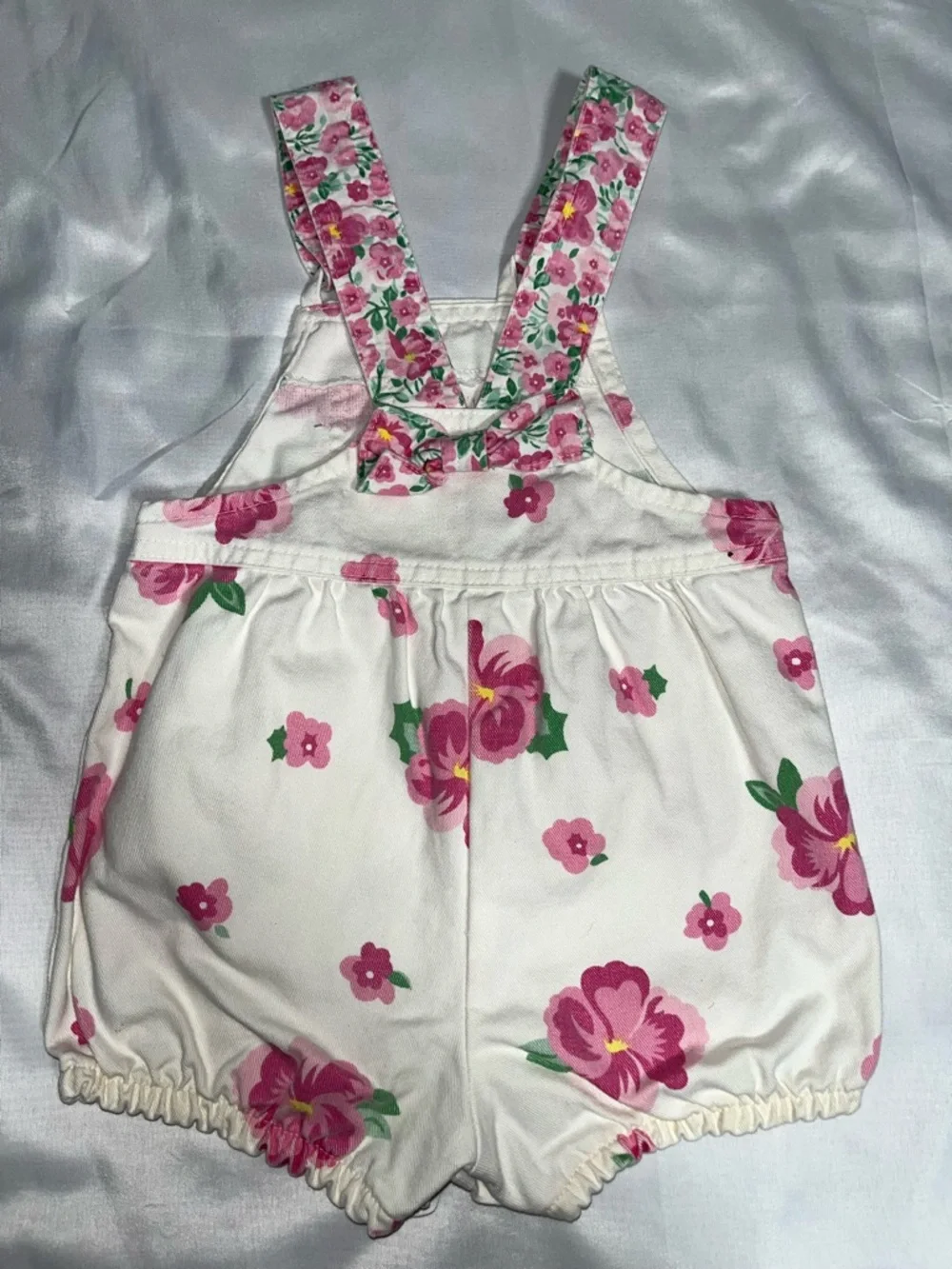 Vintage Oshkosh B’gosh Floral Bubble Romper 3T White Pink Bow Rare